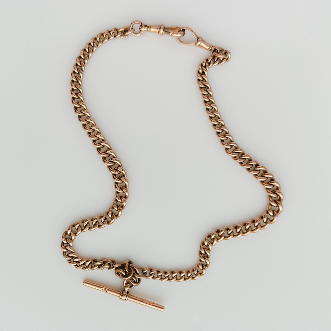 Victorian Antique Albert Tapered Watch Chain 9Ct c.1900 s curatedfindsnyc