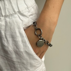 Victorian Antique Niello Watch Chain Bracelet , with Sterling Silver Locket c1800's