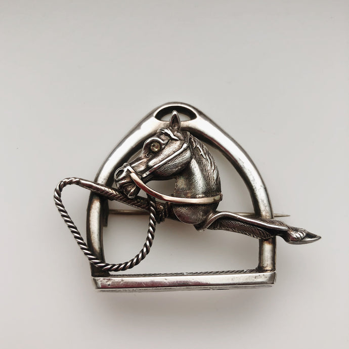 Art Deco Silver Antique Horse Pendant/Pin c.1910.