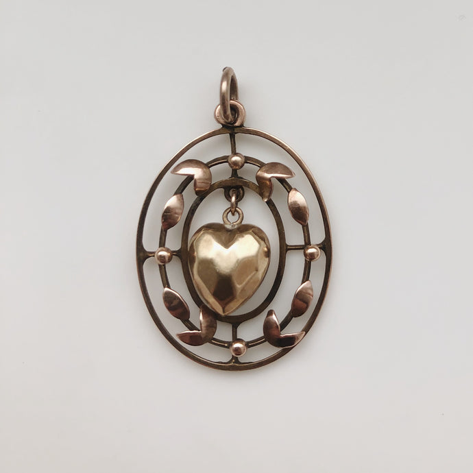 Victorian Antique 9CT Rose Gold Floating Heart Pendant.