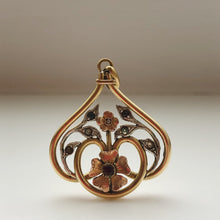 Load image into Gallery viewer, French Art Nouveau Antique, Rose Gold Filled Floral Pendant- by ORIA Jewelers.