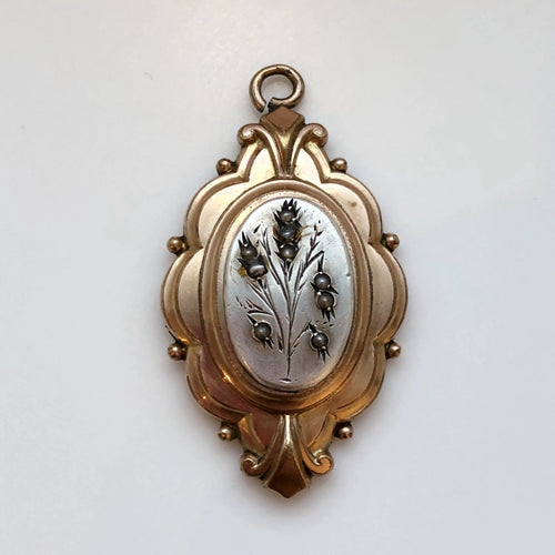 French Antique Napoleon III Rose Gold Fill and Silver Photo Locket with Seed Pearl.
