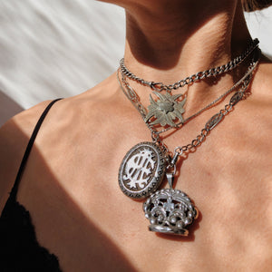 Victorian Antique Silver Albert Watch Chain with Persian Fob Pendant.